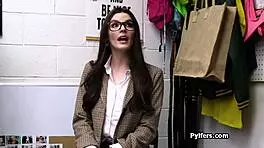 spy cam catches brunette thief's glasses mouth deepthroated then pussy choked hard