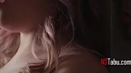 Pale sweetie gets creampied deep in her shaved pussy hard.