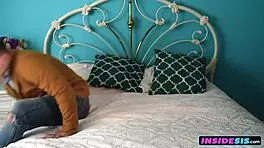 Horny stepsisters ride stepbro creampie at poolside