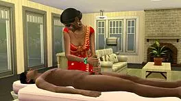 indian stepmom massages virgin after work to spark hot creampie relief