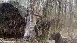 Cute busty teen fucked rough in forest outdoors