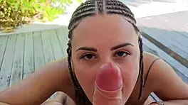 beach flirt leads to naked pov blowjob and cumshot handjob