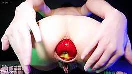 brunette with glasses gapes hairy ass using huge toys