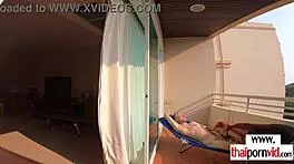 petite thai nympho cherry bounces skinny body on big white cock outdoors