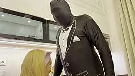 Horny blonde girlfriend gets served by ai butler's massive cum load