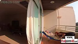 petite thai nympho cherry bounces skinny body on big white cock outdoors