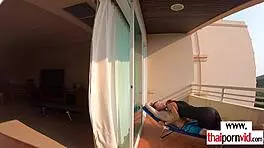 petite thai nympho cherry bounces skinny body on big white cock outdoors