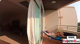 petite thai nympho cherry bounces skinny body on big white cock outdoors