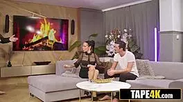 Glamorous tattooed tutor tricked into riding student's monster cock