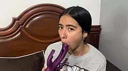 visiting friend gets tight pussy stretched with hard blowjob pounding