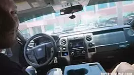 Stella Sucks and Rides Tattooed Driver's Cock in Car After Ink Session