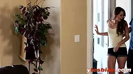 Slutty lesbians mercedes and zoey lick shaved cunts on sofa