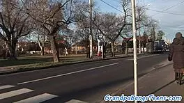 that old pensioner bends the european teen over and bangs her shaved pussy doggystyle relentlessly