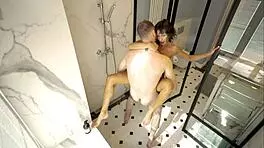 petite brunette craves hot bathroom sex ending in messy facial cumshot