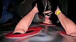 Fucked hard by two cocks in glory hole swingers!