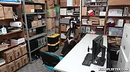 hot big tits brunette shoplifter sucks lp officer cock in office