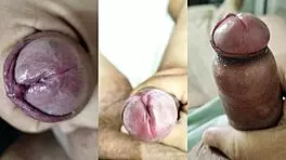 small cock foreskin jerk off cumshot compilation with nerd gf squirting orgasms