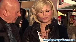 that old pensioner bends the european teen over and bangs her shaved pussy doggystyle relentlessly