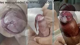 small cock foreskin jerk off cumshot compilation with nerd gf squirting orgasms