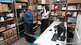 hot big tits brunette shoplifter sucks lp officer cock in office