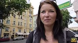 hunt4k czech brunette girlfriend fingers pussy then blows stranger for cash on hidden cam