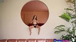 Hey, wanna see big boobed brunette Lilly Bell strip her lingerie? 😏