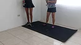 sexy latina babes flash wet asses and pussies in acrobatic aerobics