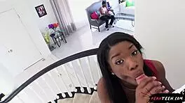 ebony babe sneaks monster cock ride with ball licking taboo