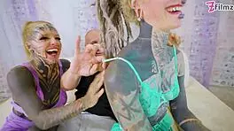 two tattooed goth teens gape asses in atm hardcore orgy facial