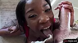 ebony babe sneaks monster cock ride with ball licking taboo