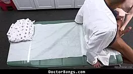 shy young nurse awaits doctor's intense hospital examination