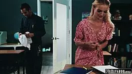 Creepy janitor licks hairy teen pussy then fucks hard