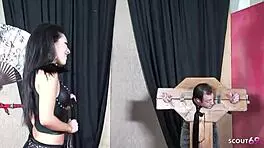 two half-asian milfs dominate boy in raw uncensored dungeon threesome