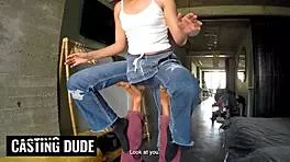 cute latina college babe skips for thick white cock