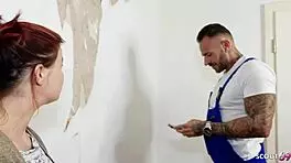 German nympho Lizzy Rose tricks repairman with saggy tits temptation