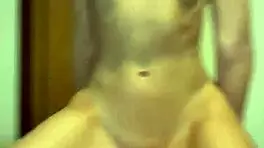 Intriguing front view reveals amateur cowgirl pose with perfect curves slim waist and dorm allure