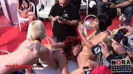 blonde pornstar joins spanish group orgy fucking hard with monster cocks at party