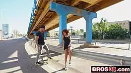 brazilian babe impaled anally by monster black cock on public longboard ride