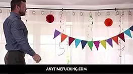 hot teen babe joins threesome pounding with older guy on birthday