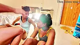 BFF threesome wrecks tight pussy with cocks and fists squirting