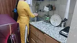 Horny Indian babe kitchen fuck with dirty talk