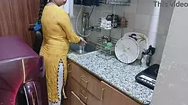 Horny Indian babe kitchen fuck with dirty talk