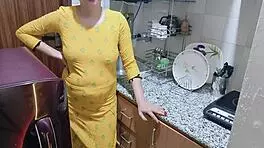 Horny Indian babe kitchen fuck with dirty talk