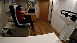 Blindfolded yasmine woods handcuffed screaming in latex backstage humiliation