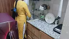Horny Indian babe kitchen fuck with dirty talk