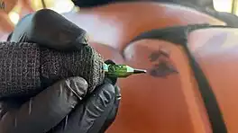 hot blonde lets tattoo artist suck her before wild dp finish