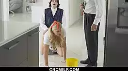 Thick curvy milf lets young guy use her body during chores