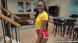 horny ebony teen impales on black stud's monster cock deep