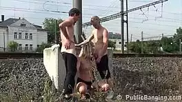 pretty milf risks it all in public threesome with monster cocks