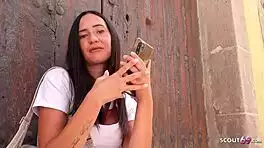 Skinny big natural tits model Mina Moreno lured into public cheating bang